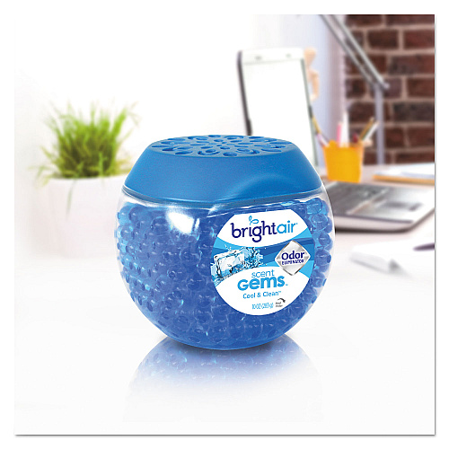 Bright Air Scent Gems Odor Eliminator, Cool and Clean, Blue, 10 oz Jar, 6/Carton (900228CT)
