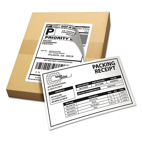 Avery Shipping Labels with Paper Receipt and TrueBlock Technology, Inkjet/Laser Printers, 5.06 x 7.63, White, 50/Pack (5127)