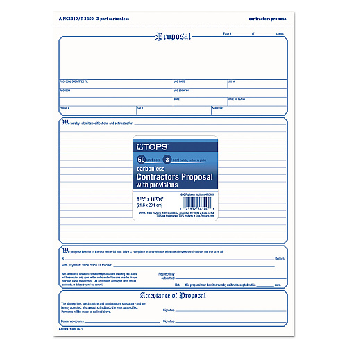 TOPS Proposal Form, Three-Part Carbonless, 11 x 8.5, 50 Forms Total (3850)