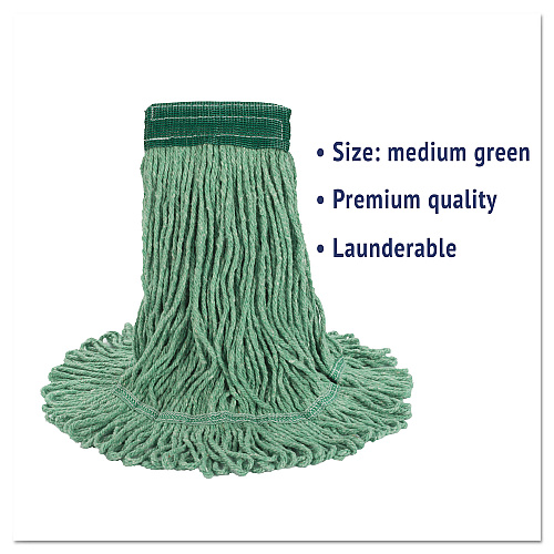 Boardwalk Super Loop Wet Mop Head, Cotton/Synthetic Fiber, 5" Headband, Medium Size, Green, 12/Carton (BWK502GNCT)