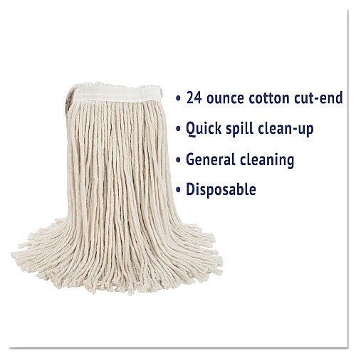 Boardwalk&reg; Cut-End Wet Mop Heads, Cotton, 24 oz, White, 12 Mop Heads (BWK224CCT)