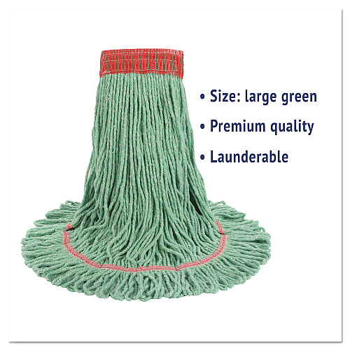 Boardwalk Super Loop Wet Mop Head, Cotton/Synthetic Fiber, 5" Headband, Large Size, Green, 12/Carton (BWK503GNCT)