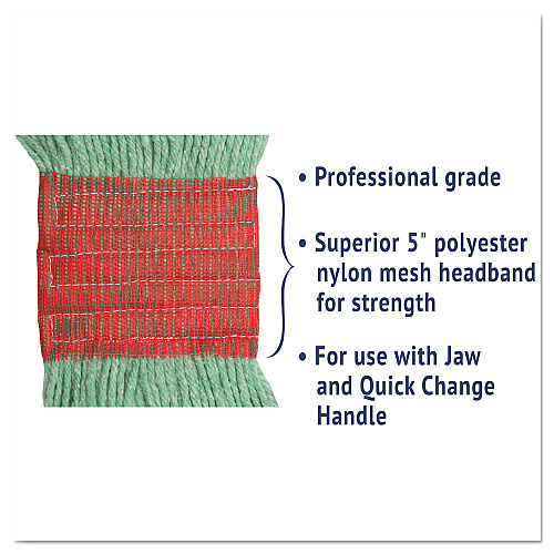 Boardwalk Super Loop Wet Mop Head, Cotton/Synthetic Fiber, 5" Headband, Large Size, Green, 12/Carton (BWK503GNCT)