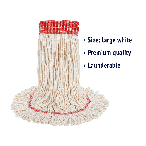Boardwalk Super Loop Wet Mop Head, Cotton/Synthetic Fiber, 5" Headband, Large Size, White, 12/Carton (BWK503WHCT)
