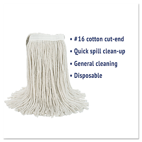 Boardwalk&reg; Cut-End Wet Mop Head, Cotton, No. 16 Size, White (BWK2016CEA)