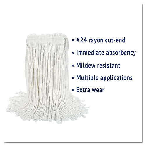 Boardwalk&reg; Cut-End Wet Mop Head, Rayon, No. 24, White (BWK2024REA)