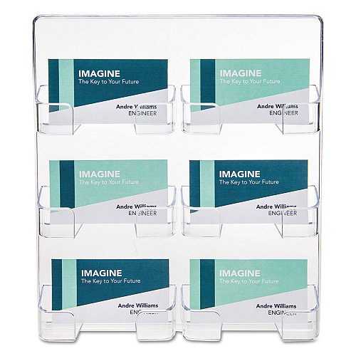 Deflecto 6-Pocket Business Card Holder, Holds 480 Cards, 8.5 x 1.63 x 9.75, Plastic, Clear (70601)