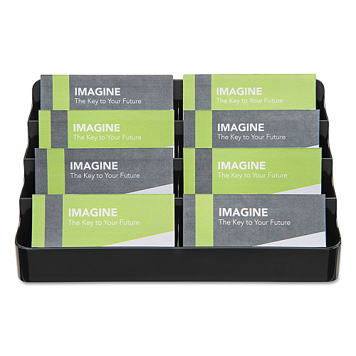 Deflecto 8-Tier Recycled Business Card Holder, Holds 400 Cards, 7.88 x 3.88 x 3.38, Plastic, Black (90804)