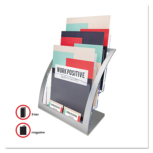 Deflecto 3-Tier Literature Holder, Leaflet Size, 11.25w x 6.94d x 13.31h, Silver (693745)