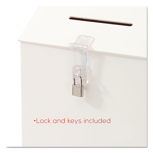 Deflecto Suggestion Box Literature Holder with Locking Top, 13.75 x 3.63 x 13.94, Plastic, White (79803)