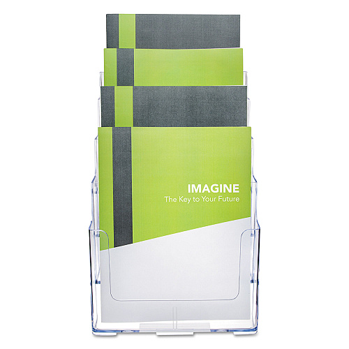 Deflecto 4-Compartment DocuHolder, Magazine Size, 9.38w x 7d x 13.63h, Clear (77441)