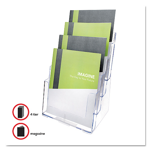 Deflecto 4-Compartment DocuHolder, Magazine Size, 9.38w x 7d x 13.63h, Clear (77441)