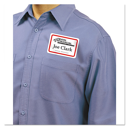 Avery Flexible Adhesive Name Badge Labels, 3.38 x 2.33, White/Red Border, 400/Box (5095)