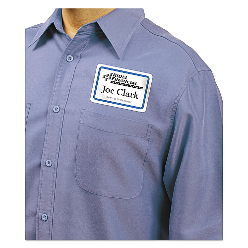 Avery Flexible Adhesive Name Badge Labels, 3.38 x 2.33, White/Blue Border, 400/Box (5895)