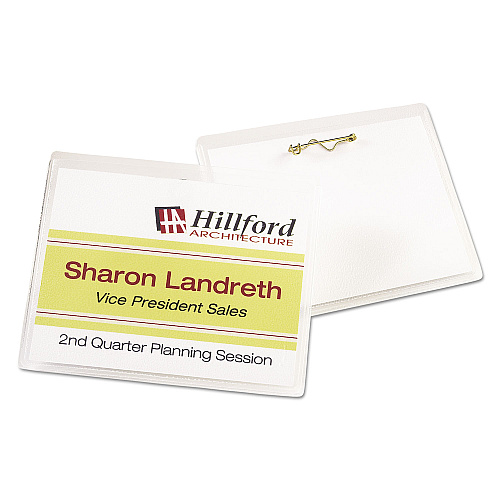 Avery Pin-Style Badge Holder with Laser/Inkjet Insert, Top Load, 4 x 3, White, 100/Box (74540)