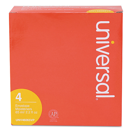Universal Envelope Moistener with Adhesive, 2.2 oz Bottle, Clear, 4/Pack (UNV46065VP)