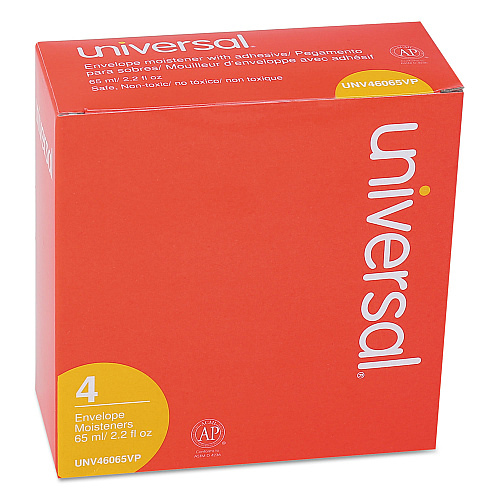 Universal Envelope Moistener with Adhesive, 2.2 oz Bottle, Clear, 4/Pack (UNV46065VP)
