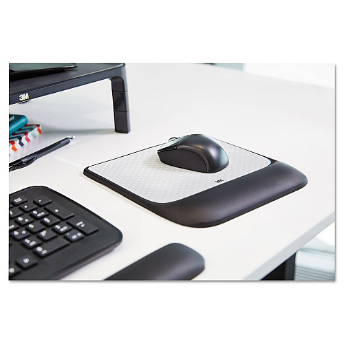 3M Mouse Pad with Precise Mousing Surface and Gel Wrist Rest, 8.5 x 9, Gray/Black (MW85B)