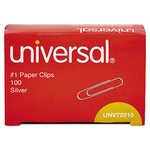 Universal Paper Clips, #1, Smooth, Silver, 100/Box (UNV72210BX)