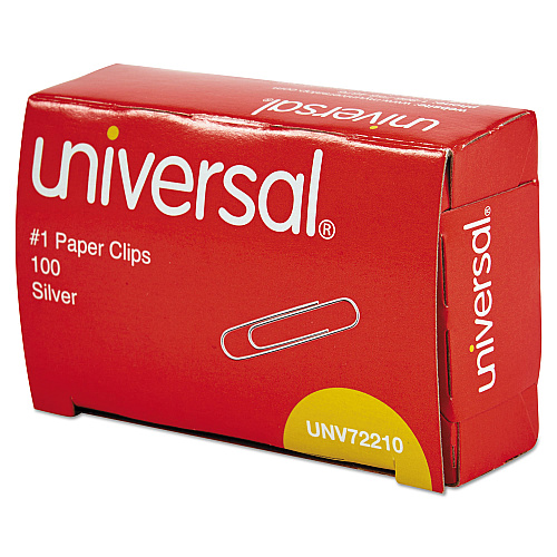 Universal Paper Clips, #1, Smooth, Silver, 100/Box (UNV72210BX)