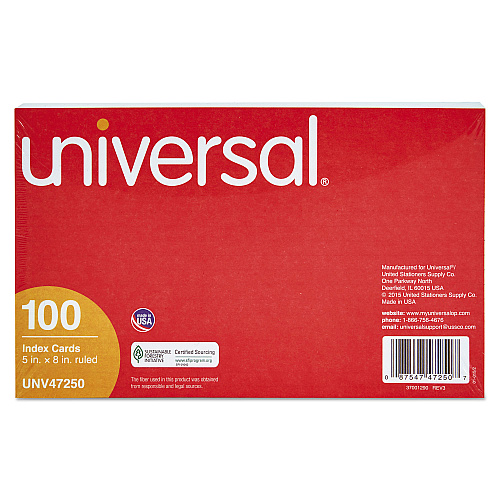 Universal Ruled Index Cards, 5 x 8, White, 100/Pack (UNV47250)