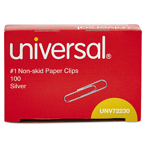 Universal Paper Clips, #1, Nonskid, Silver, 100 Clips/Box, 10 Boxes/Pack (UNV72230)