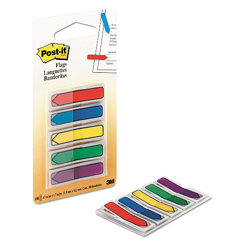 Post-it Arrow 0.5" Page Flags, Blue/Green/Purple/Red/Yellow, 20/Color, 100/Pack (684ARR1)