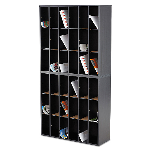 Safco Wood Mail Sorter with Adjustable Dividers, Stackable, 18 Compartments, 33.75 x 12 x 32.75, Black (7765BL)