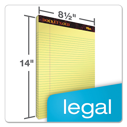 TOPS Docket Gold Ruled Perforated Pads, Wide/Legal Rule, 50 Canary-Yellow 8.5 x 14 Sheets, 12/Pack (63980)