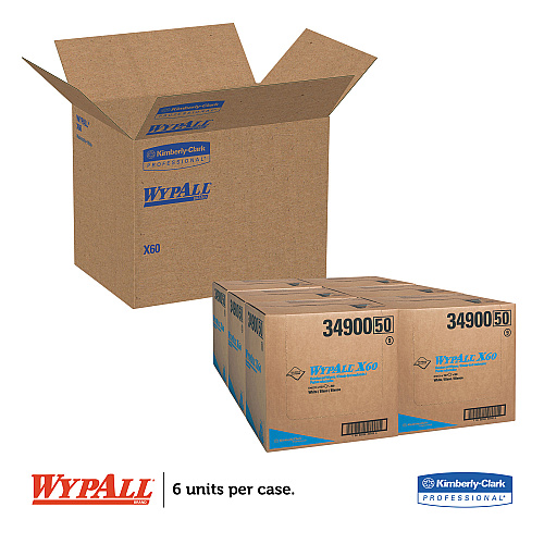 WypAll General Clean X60 Cloths, Flat Sheet, 12.5 x 16.8, White, 150/Box, 6 Boxes/Carton (34900)