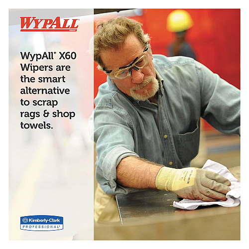 WypAll General Clean X60 Cloths, 1/4 Fold, 11 x 23, White, 100/Box, 9 Boxes/Carton (34770)