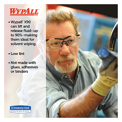 WypAll X90 Cloths, BRAG Box, 2-Ply, 11.1 x 16.8, Denim Blue, 136/Carton (12891)