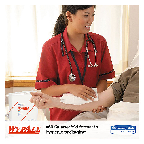 WypAll X50 Cloths, 1/4 Fold, 12.5 x 10, White, 26/Pack, 32 Packs/Carton (35025)