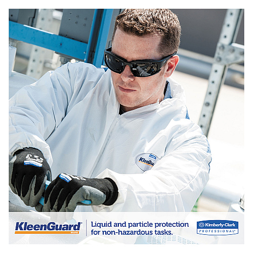 KleenGuard A35 Liquid and Particle Protection Coveralls, Zipper Front, Hooded, Elastic Wrists and Ankles, Large, White, 25/Carton (38938)