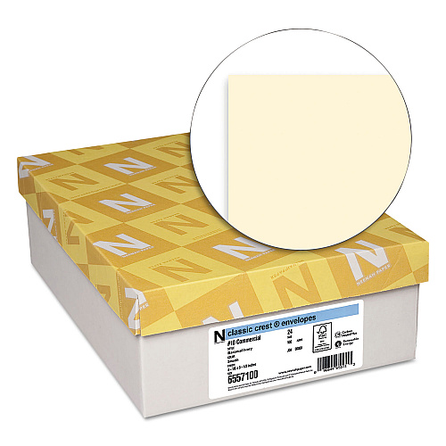 Neenah Paper CLASSIC CREST #10 Envelope, Commercial Flap, Gummed Closure, 4.13 x 9.5, Baronial Ivory, 500/Box (6557100)