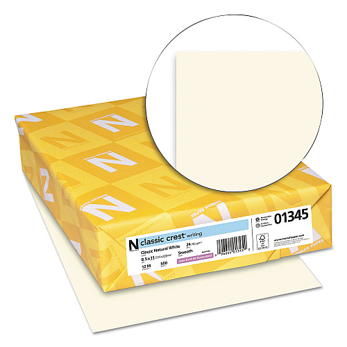 Neenah Paper CLASSIC CREST Stationery, 24 lb Bond Weight, 8.5 x 11, Classic Natural White, 500/Ream (01345)
