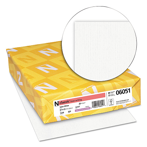 Neenah Paper CLASSIC Linen Stationery, 97 Bright, 24 lb Bond Weight, 8.5 x 11, Solar White, 500/Ream (06051)