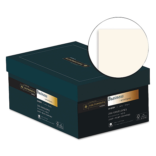 Southworth 25% Cotton #10 Business Envelope, Commercial Flap, Gummed Closure, 4.13 x 9.5, Ivory, 250/Box (J404I10)