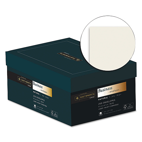 Southworth 25% Cotton #10 Business Envelope, Commercial Flap, Gummed Closure, 4.13 x 9.5, Natural, 250/Box (J404N10)