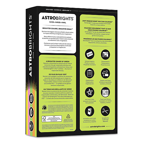 Astrobrights Color Paper - "Neon" Assortment, 24 lb Bond Weight, 8.5 x 11, Assorted Neon Colors, 500/Ream (20270)