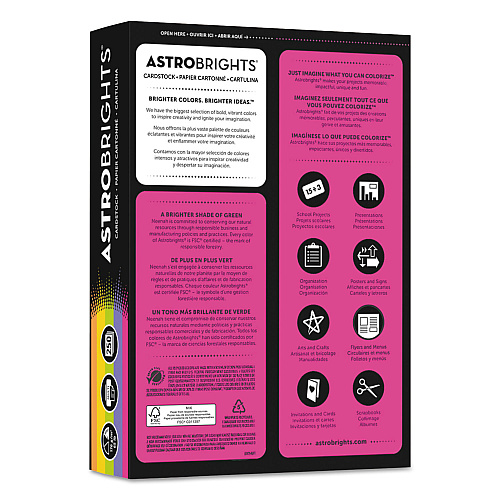 Astrobrights Color Cardstock -"Happy" Assortment, 65 lb Cover Weight, 8.5 x 11, Assorted, 250/Pack (21004)