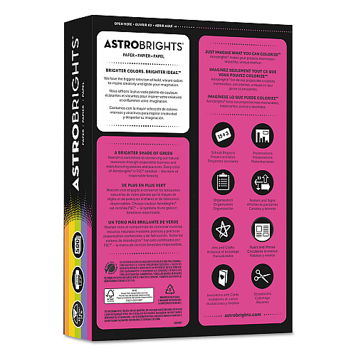 Astrobrights Color Paper - "Happy" Assortment, 24 lb Bond Weight, 8.5 x 11, Assorted Happy Colors, 500/Ream (21289)
