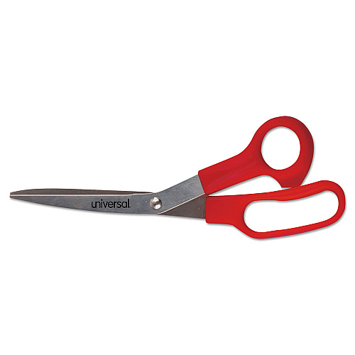 Universal General Purpose Stainless Steel Scissors, 7.75" Long, 3" Cut Length, Offset Red Handle, 3/Pack (UNV92019)