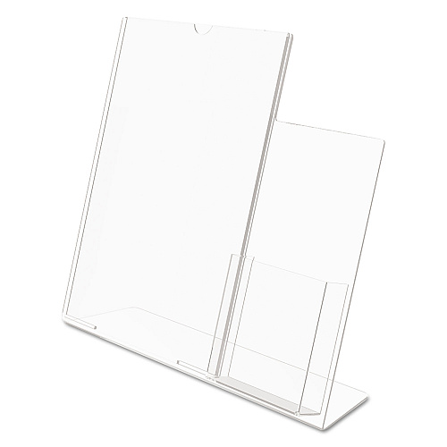 Deflecto Superior Image Slanted Sign Holder with Side Pocket, 13.5w x 4.25d x 10.88h, Clear (599401)