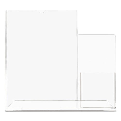 Deflecto Superior Image Slanted Sign Holder with Side Pocket, 13.5w x 4.25d x 10.88h, Clear (599401)