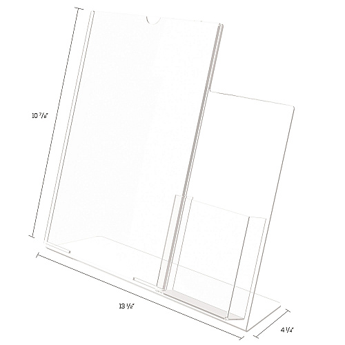 Deflecto Superior Image Slanted Sign Holder with Side Pocket, 13.5w x 4.25d x 10.88h, Clear (599401)