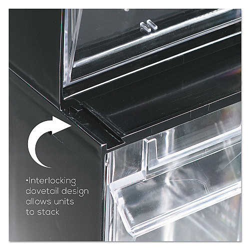 Deflecto Tilt Bin Interlocking Multi-Bin Storage Organizer, 3 Sections, 23.63" x 7.75" x 9.5", Black/Clear (20304OP)