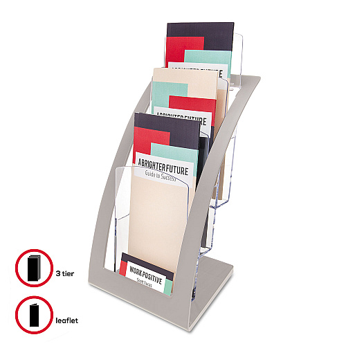 Deflecto 3-Tier Literature Holder, Leaflet Size, 6.75w x 6.94d x 13.31h, Silver (693645)