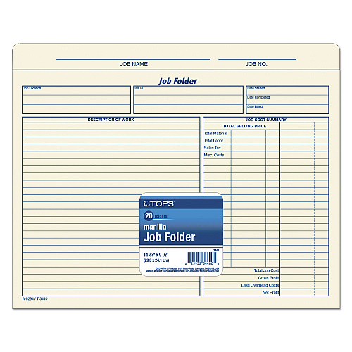 TOPS Job Folder, Straight Tabs, Letter Size, Manila, 20/Pack (3440)