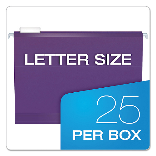 Pendaflex Colored Reinforced Hanging Folders, Letter Size, 1/5-Cut Tabs, Violet, 25/Box (415215VIO)